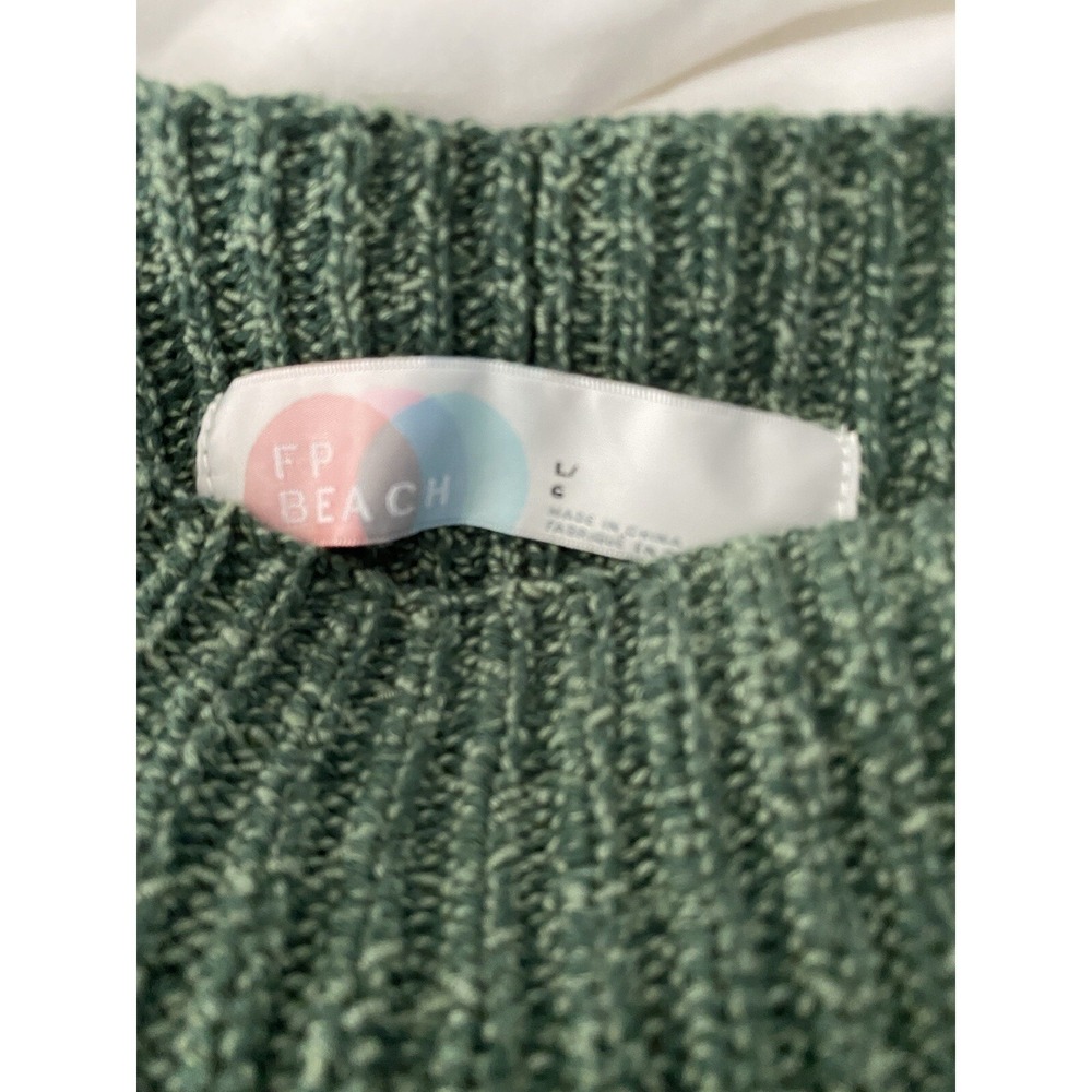 FREE PEOPLE BEACH Green Cotton Ribbed Sleeveless Sweater L Boxy - Picture 3 of 3